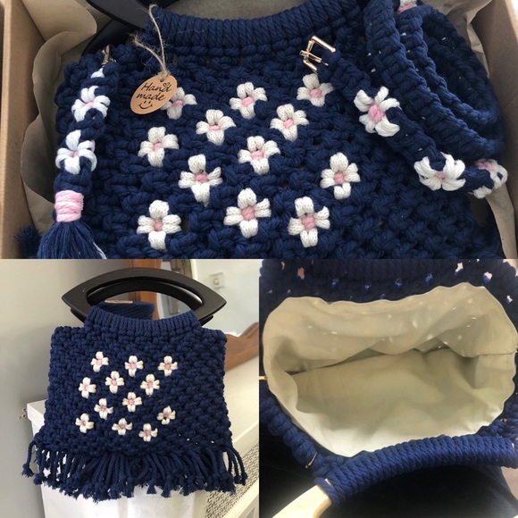 Macrame bag pink flowers - Picture 2 of 5